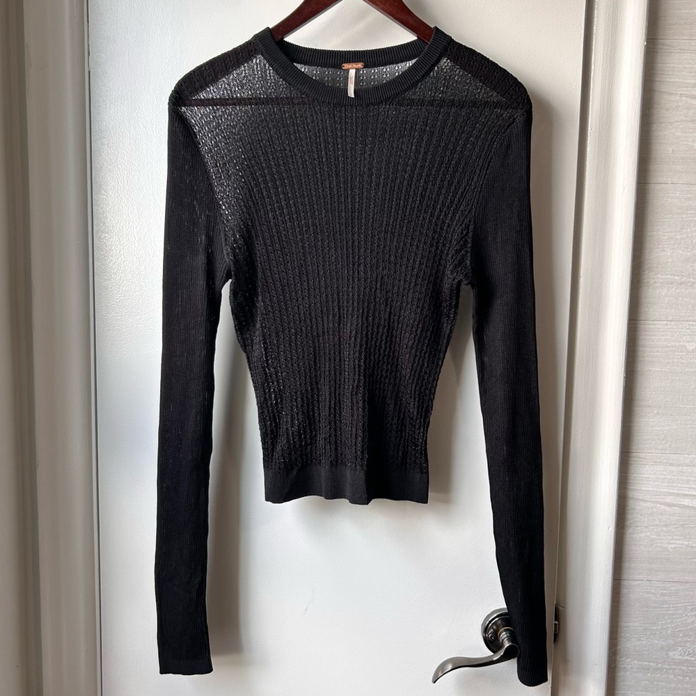 New Free People H2O Pullover Crew Sweater Black